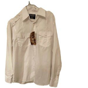 Tool Jeans Mens Button Front Shirt White Long Sleeve Collared Flap Pocket XL New